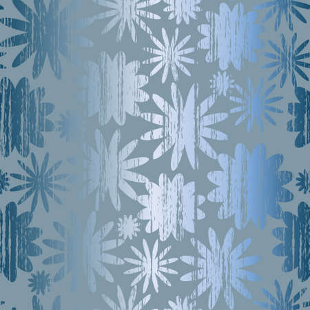 Seamless pattern with grunge abstract flowers on a blue background(can be repeated and scaled in any size)のイラスト素材