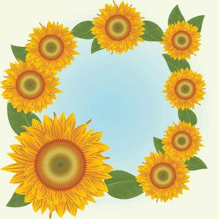 Abstract orange sunflowers on the blue background のイラスト素材