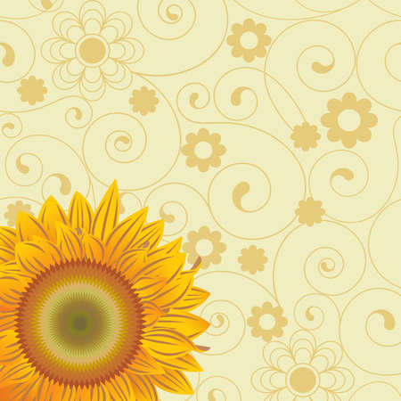 Background with  chaotic lines and an abstract flowers and sunflowerのイラスト素材