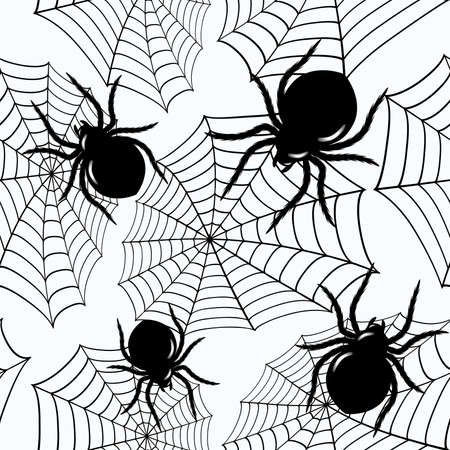 Halloween seamless  with black spiders and a web (can be repeated and scaled in any size)のイラスト素材