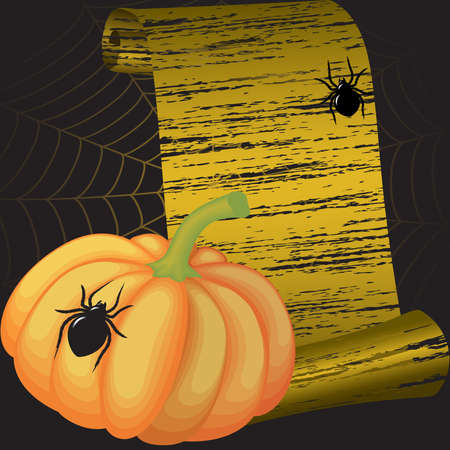 Halloween frame with pumpkin , spiders and a webのイラスト素材