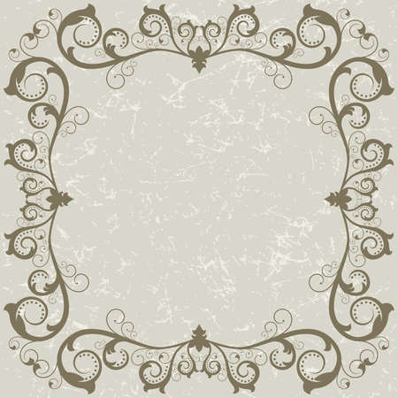 Vintage grunge frame with swirl  on a grey background のイラスト素材