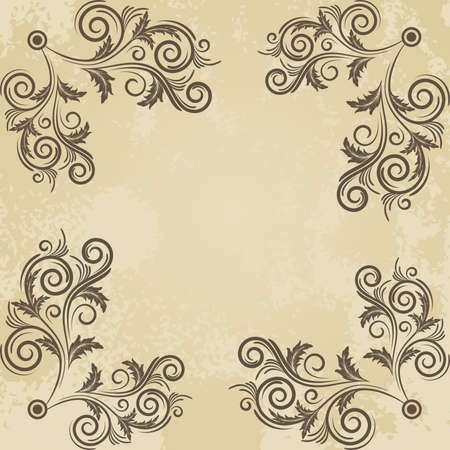 Vintage grunge frame with swirl  on a beige background のイラスト素材