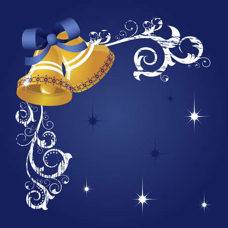 Dark blue grunge background with  bells and frosty patternsのイラスト素材