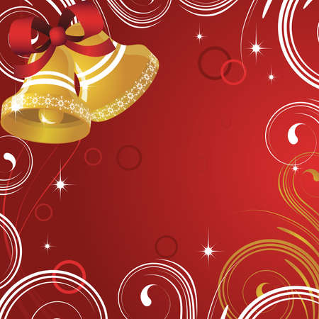 Red  background with  bells and frosty patternsのイラスト素材