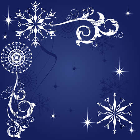 Dark blue grunge background with  snowflakes and frosty patternsのイラスト素材