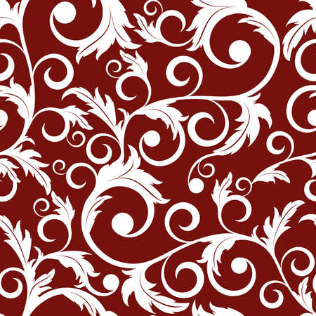 Seamless pattern from  white abstract plants on a red background   (can be repeated and scaled in any size)のイラスト素材