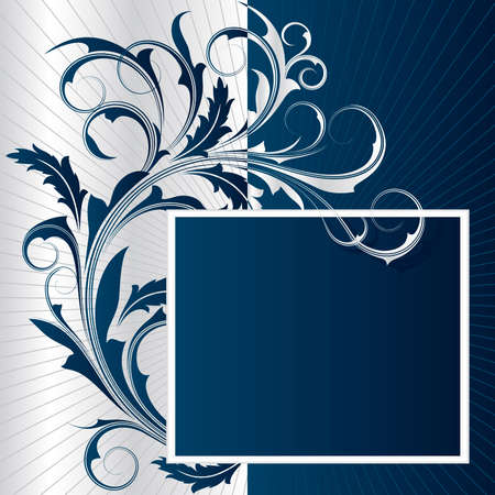Blue  background with  white frame from abstract branch  and leavesのイラスト素材