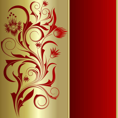 Red  background with frame from abstract branch  and leavesのイラスト素材