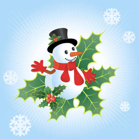 Christmas background with  snowflakes and snowmanのイラスト素材