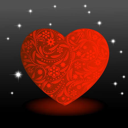  Heart with  red flowers on a black backgroundのイラスト素材