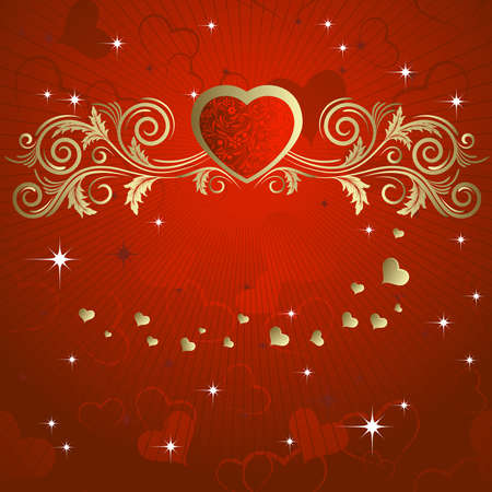 Heart with a gold branch on a red backgroundのイラスト素材