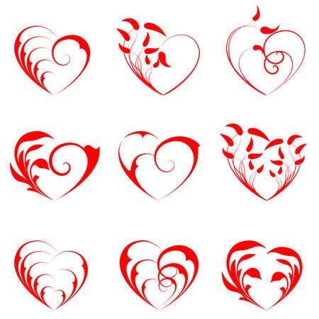 A set of nine hearts on a white backgroundのイラスト素材
