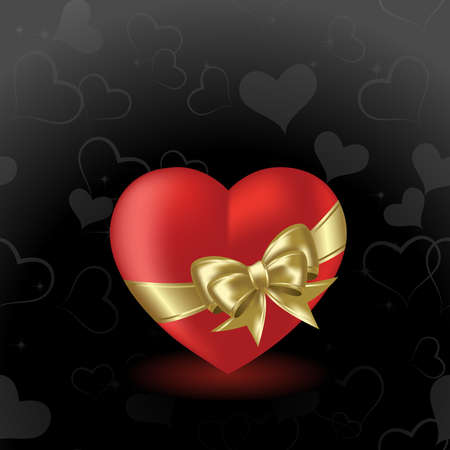   Heart  on a black background with gold bowのイラスト素材
