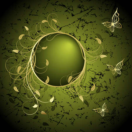 Frame with elegance gold plant and butterflies on the green backgroundのイラスト素材