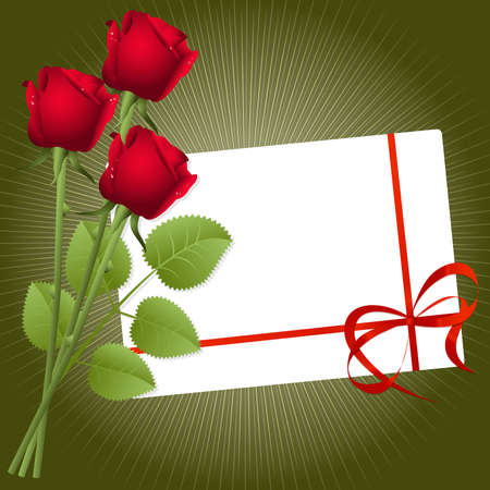 Three red roses on a green backgroundのイラスト素材