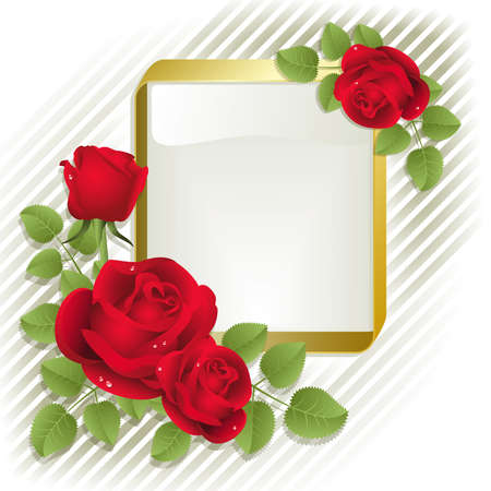 Red roses with gold frame on a white backgroundのイラスト素材