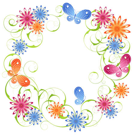 Spring white background with flowers and butterfliesのイラスト素材