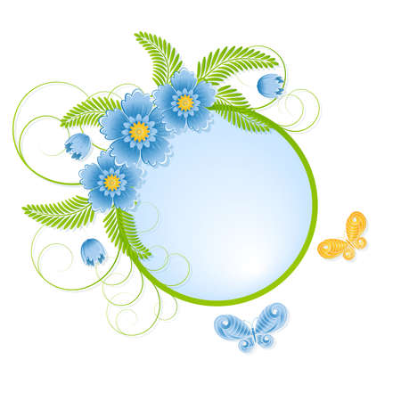 Spring blue background with flowers and  butterfliesのイラスト素材