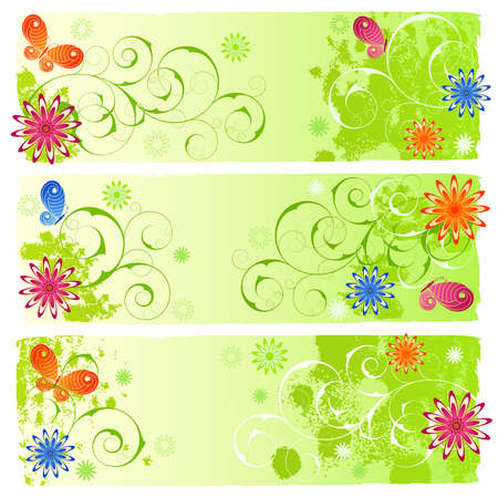 A set of three green summer bannersのイラスト素材