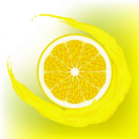 A lemon  with a wave juice on yellow backgroundのイラスト素材