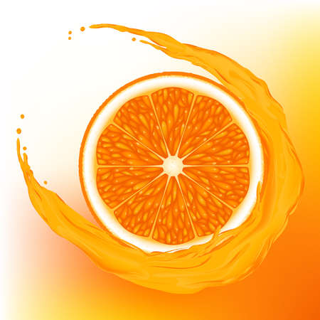 A  orange with a wave juice on  orange backgroundのイラスト素材