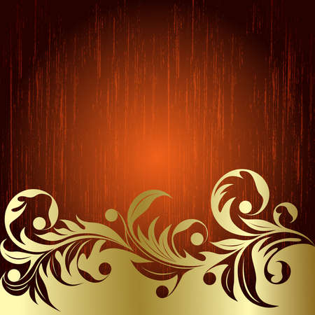 Red background with gold plantsのイラスト素材