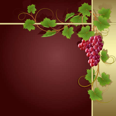 Claret background with gold frame and vineのイラスト素材
