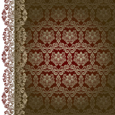 Red background with gold flowers and leavesのイラスト素材