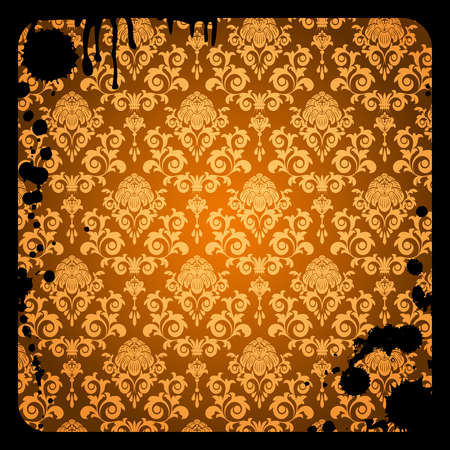 Grunge  background with brown damask  pattern and dirtyのイラスト素材
