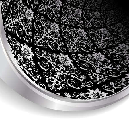 Black  background with flowers and leaves and silver wave.のイラスト素材