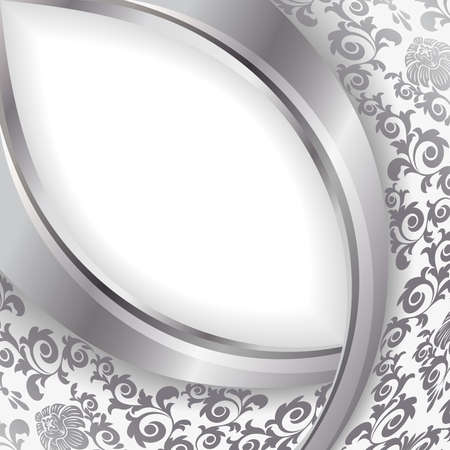 White   background with flowers and leaves and silver wave.のイラスト素材