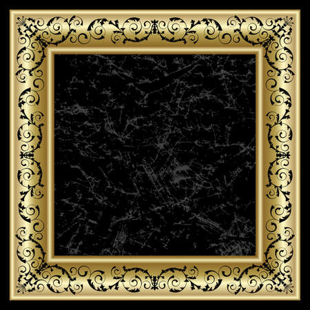 Gold frame on the black backgroundのイラスト素材