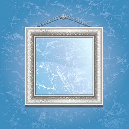 Silver frame on the  wall with blue wallpaperのイラスト素材