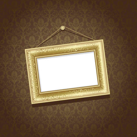 Gold frame on the  wall with brown wallpaperのイラスト素材