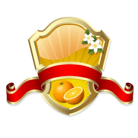 Gold-framed label with orange and red ribbonのイラスト素材