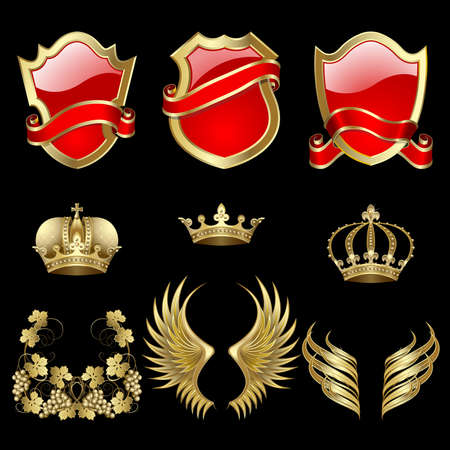 Set of heraldic gold and red design elementsのイラスト素材