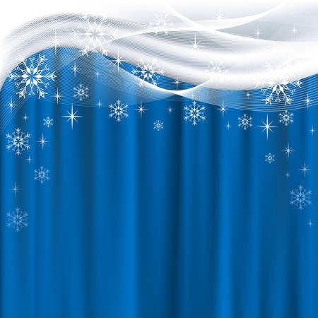 Christmas background with blue curtain and white snowflakesのイラスト素材