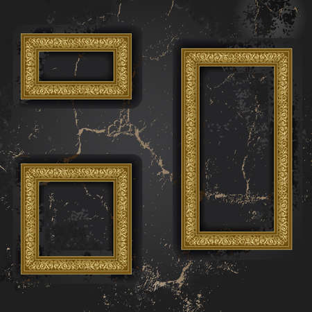 Gold three frames on the black wall のイラスト素材