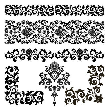 Set of floral design elements on the white backgroundのイラスト素材