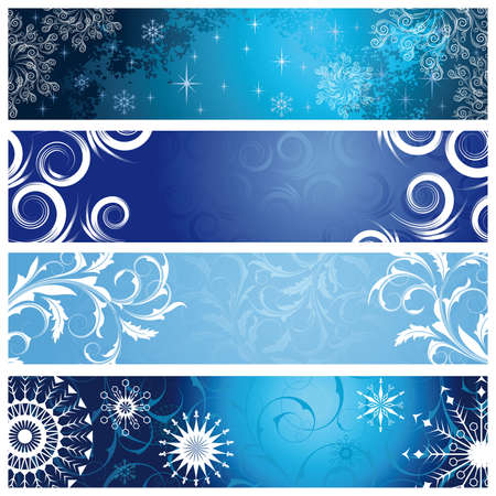 Set of four  winter banners with  snowflakesのイラスト素材