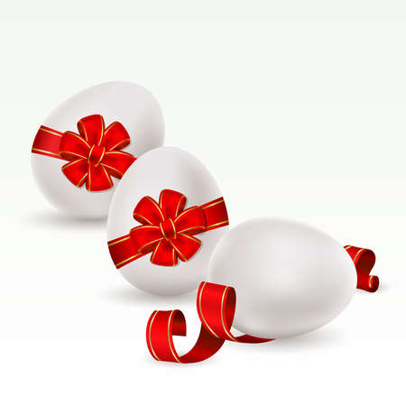 Easter background with egg decorated and red bowのイラスト素材