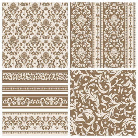 Set of seamless and borders from abstract beige plant(can be repeated and scaled in any size)のイラスト素材