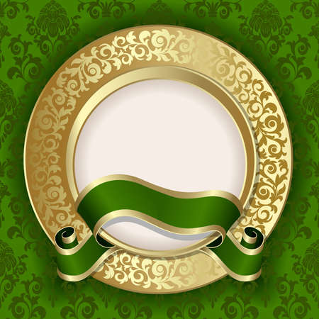 Retro frame on the green floral backgroundのイラスト素材