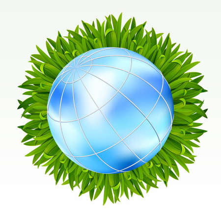 Earth with green grass on it on a white background. Mesh.のイラスト素材