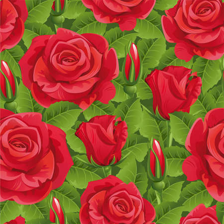 Seamless from red roses and green leaves.Clipping Mask.(can be repeated and scaled in any size)のイラスト素材