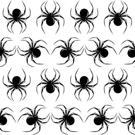 Halloween seamless  with black  spiders on the white backgroundのイラスト素材