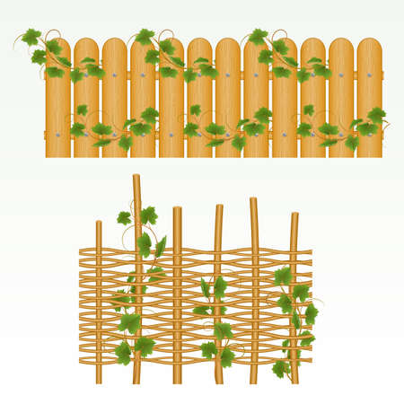 Border with  fence and grass green. (can be repeated and scaled in any size)のイラスト素材