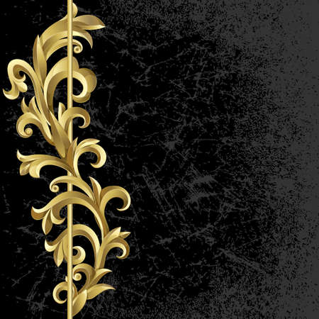 Black  grunge background with a plant of gold leavesのイラスト素材