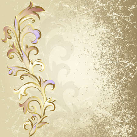 Beige grunge background with a plant of the colorful leavesのイラスト素材